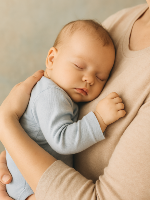 Schlafendes Baby auf dem Arm
